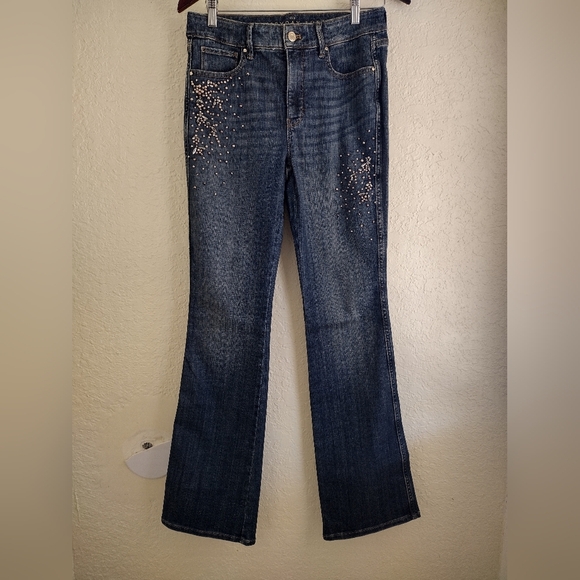 White House Black Market Embellished Skinny Flare Everyday Soft Denim Jeans - Picture 2 of 9